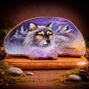 VTG Oil Painting Shelf Fungus Oyster Mushroom Folk Art Wolf Signed Man Cave